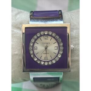 Terner Silver Tone Purple Women’s Cuff Watch